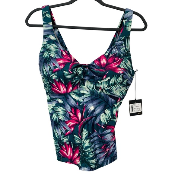 Lole Azura Tankini Womens Medium Green Pink Floral Fiji Island Rainforest New - Picture 1 of 9